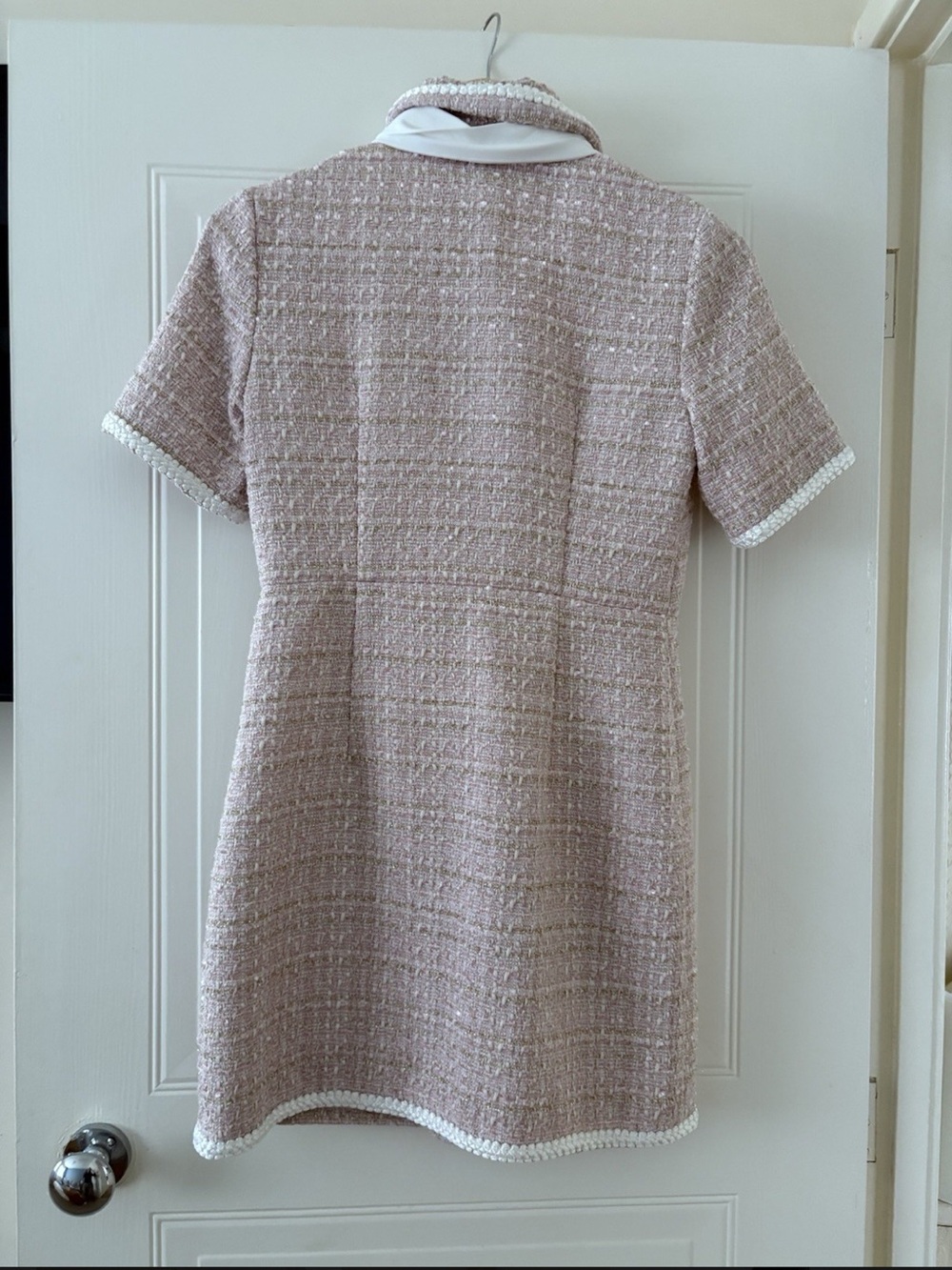 Sister Jane Blush Pink Tweed Bow-Collar Mini Dress - Picture 2 of 2